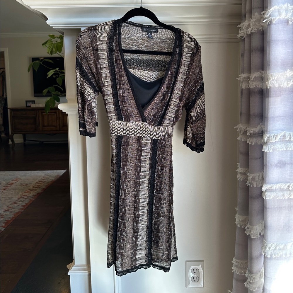INC International Concepts Y2K Black and Beige Knit dress